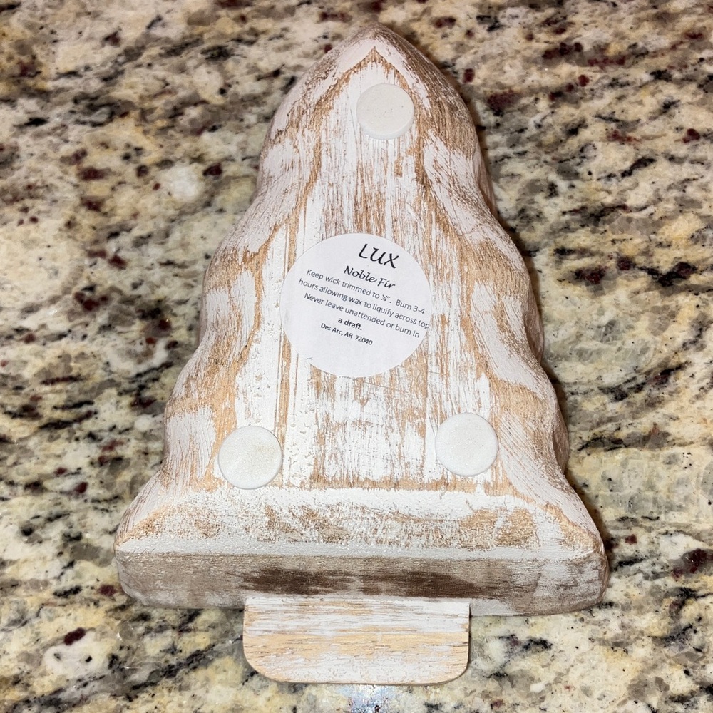 Rustic Wooden Christmas Tree Bowl Candle 8” x 5” Farmhouse Holiday Decor - Picture 2 of 4